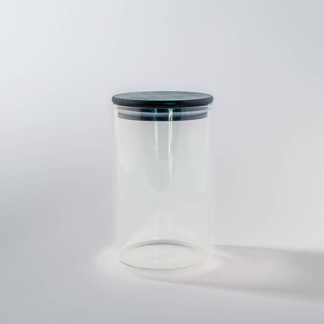 Pyöreä lasipurkki musta bambukansi 1100 ml