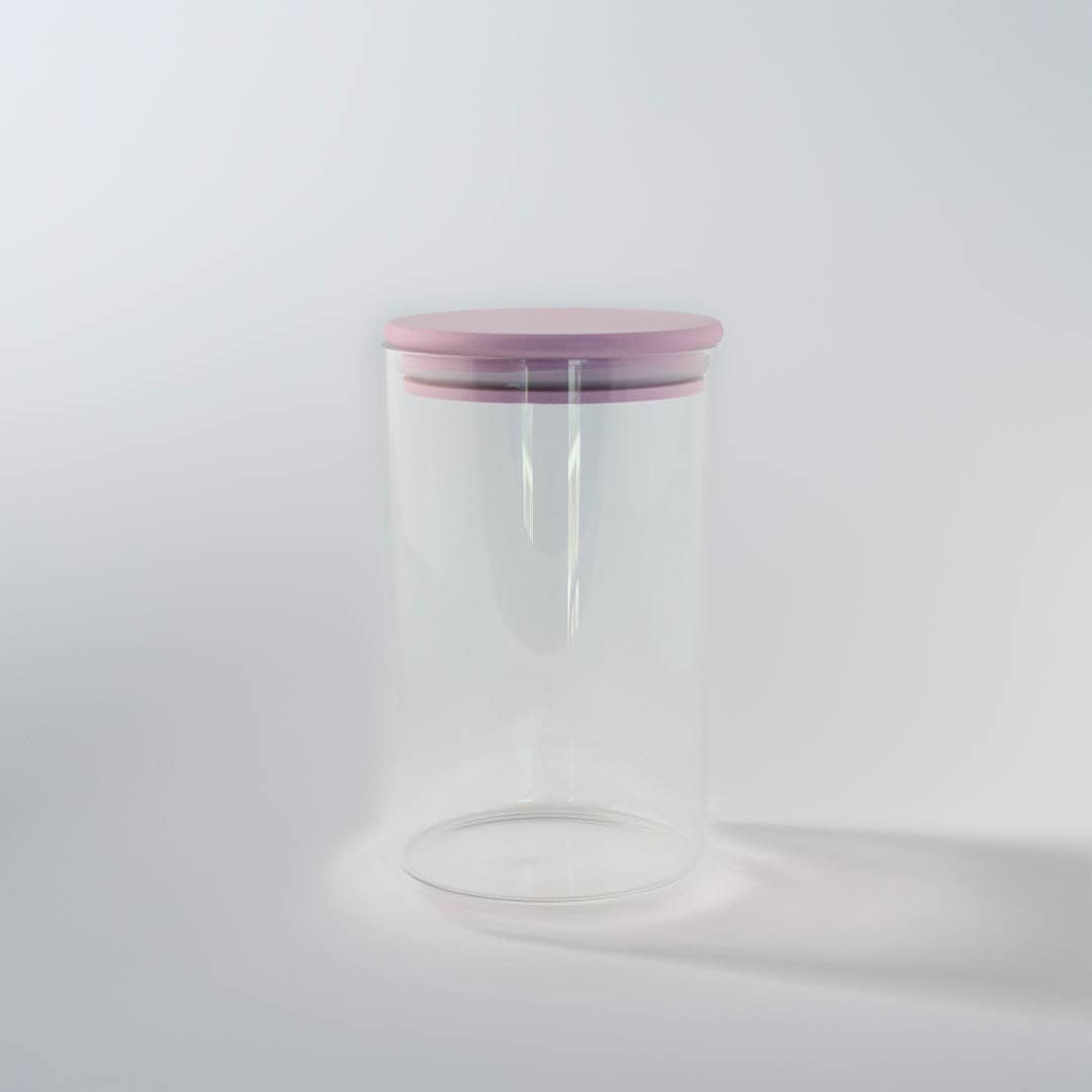Pyöreä lasipurkki vaaleanpunainen bambukansi 1100 ml