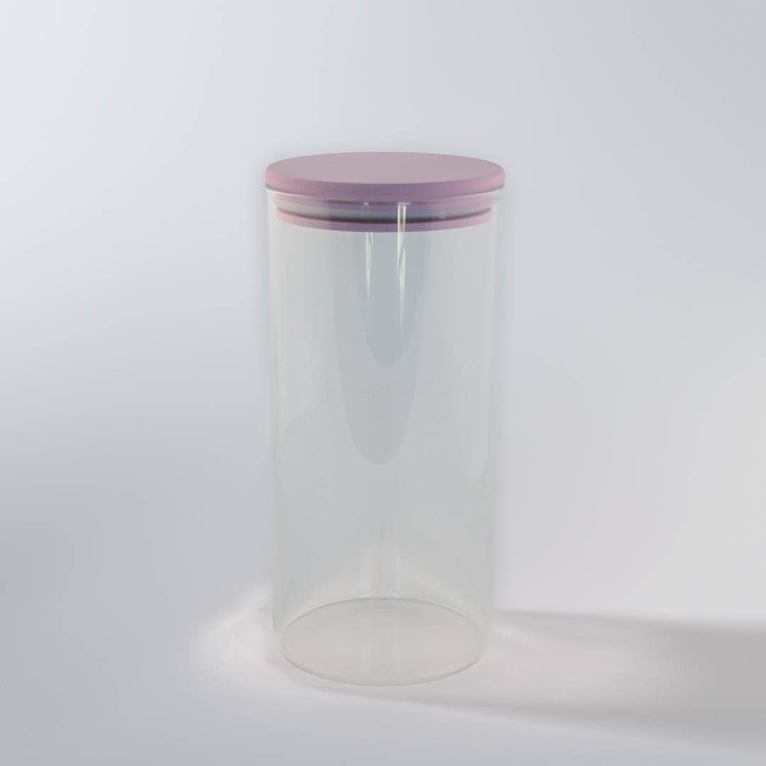 Pyöreä lasipurkki bambukannella 1500 ml vaaleanpunainen
