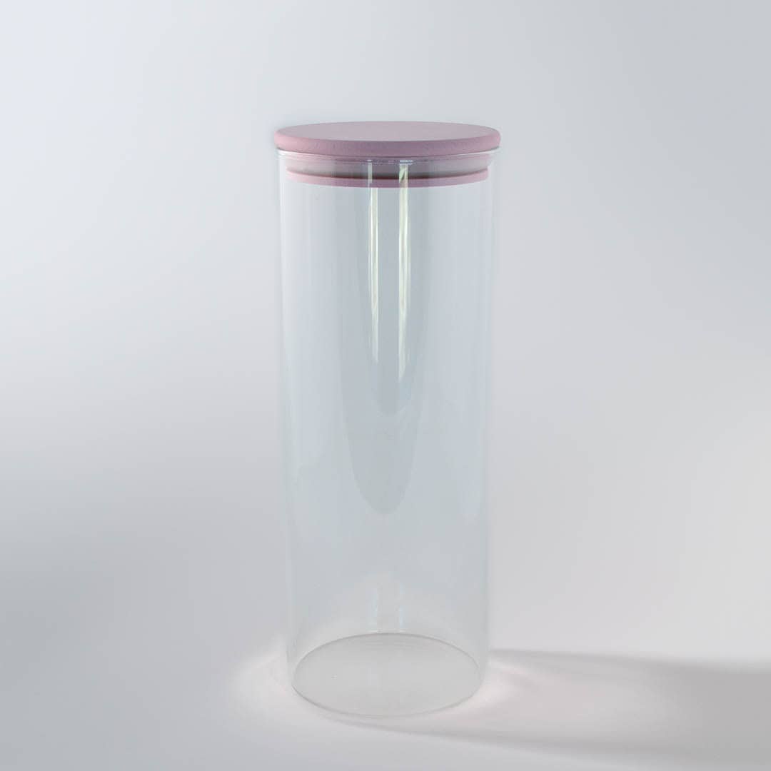 Pyöreä lasipurkki bambukannella 1800 ml vaaleanpunainen